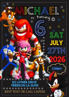 Sonic Boom Birthday Invitation