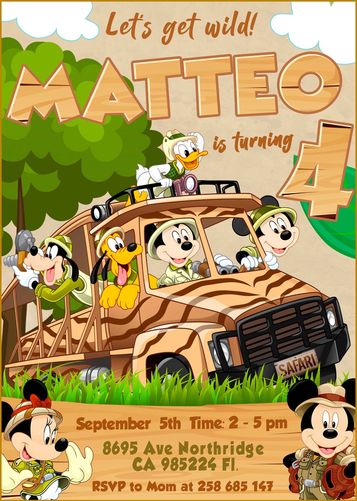 Mickey Safari Invitation Template