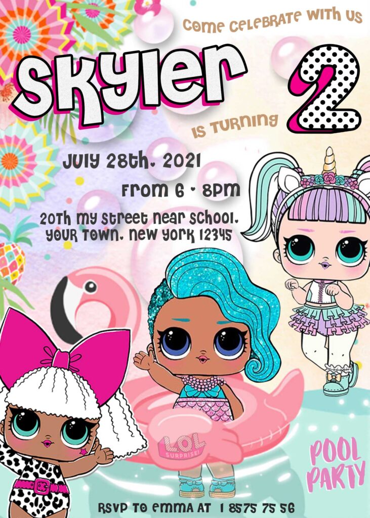 LOL Surprise Dolls Pool Birthday Invitation Lovely Invite