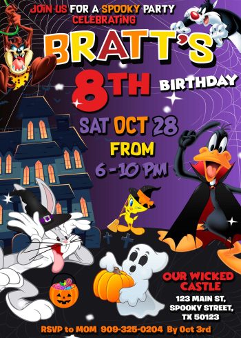 Looney Tunes Halloween Birthday Invitation