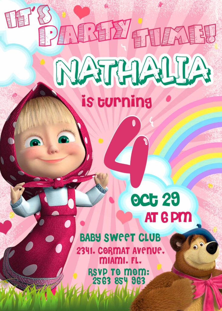 Masha and The Bear Birthday Invitation Lovely Invite