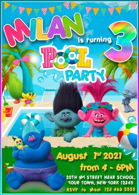 Trolls Pool Party Invitation