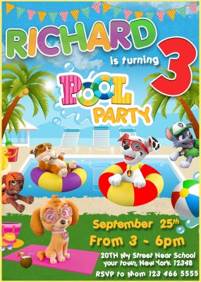 Paw Patrol Pool Party Invitation