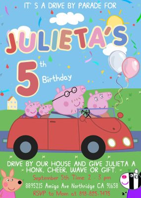 Peppa Drive By Birthday Parade Invitation