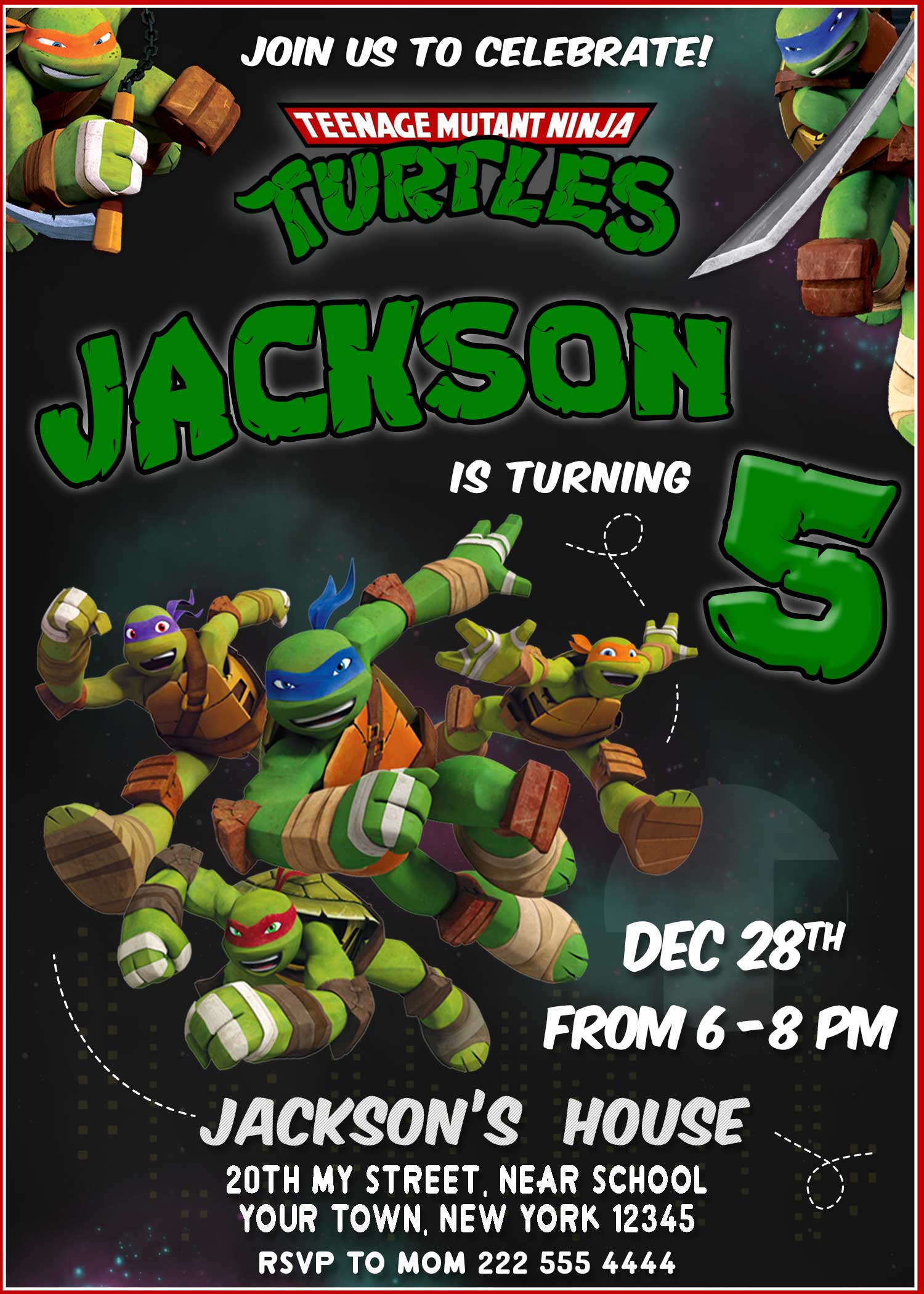 Teenage Mutant Ninja Turtles Birthday Invitation