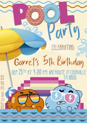 The Amazing World of Gumball Pool Party Invitation
