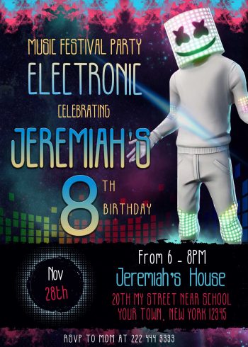 Marshmello Electronic Party Birthday Invitation