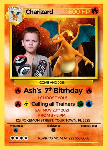 Pokemon Charizard Birthday Invitation