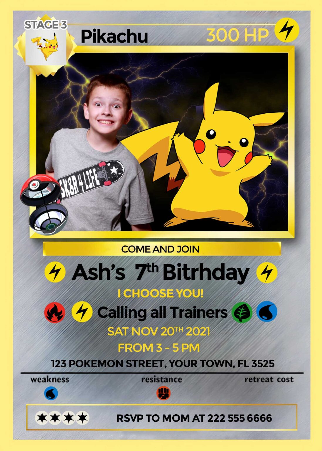 Pokemon Pikachu Birthday Invitation | Charming Invite