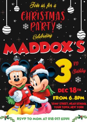 Mickey and Minnie Christmas Birthday Invitation