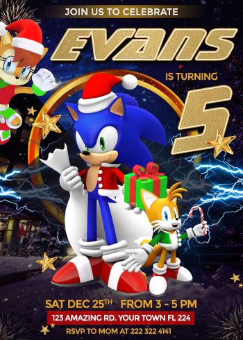 Sonic The Hedgehog Christmas Birthday Invitation