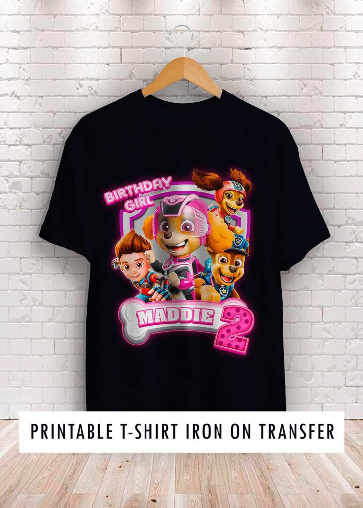 Paw Patrol Birthday Shirt Iron On Transfer for Girl Personalized