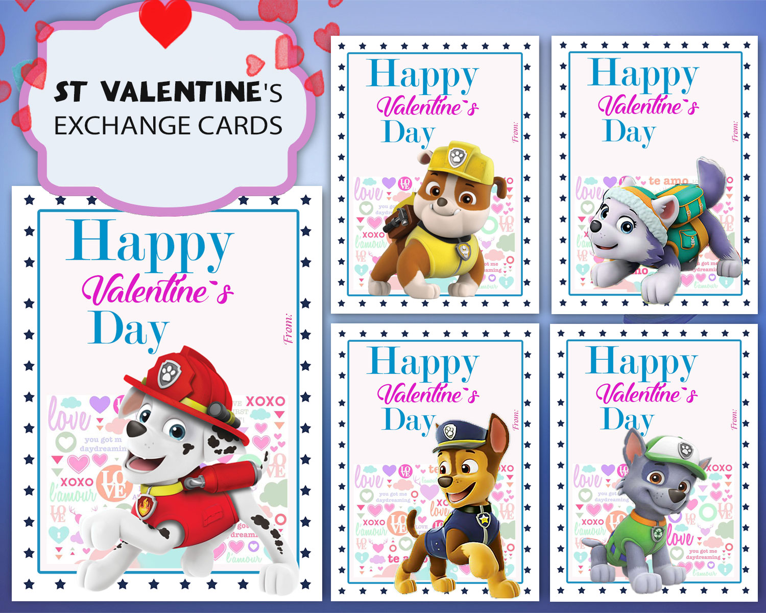 paw patrol valentines day cards digital and printable