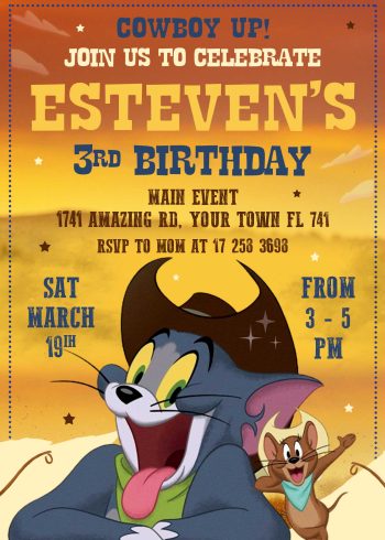 Tom and Jerry Cowboy Up Birthday Invitation