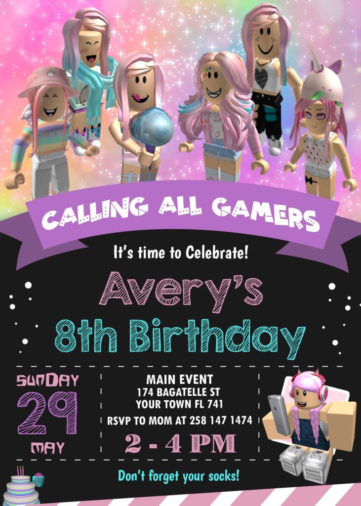 Girly Roblox Birthday Invitation - Edit Yourself Online FREE Demo