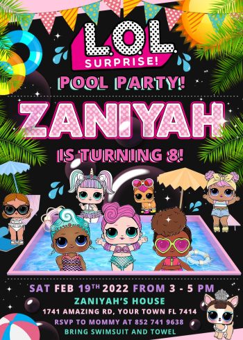 LOL Surprise Dolls Pool Party Invitation