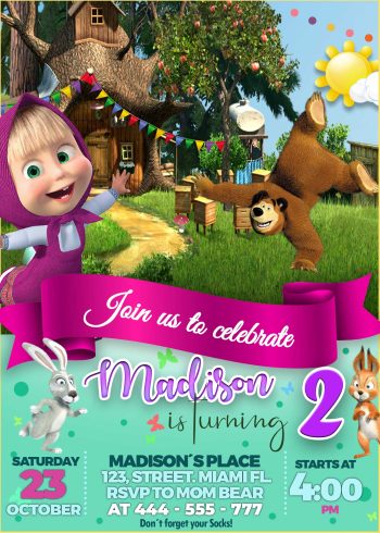 Masha and The Bear Birthday Invite