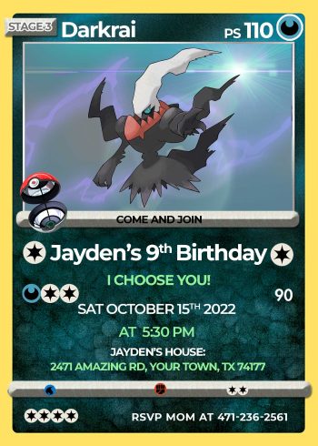 Pokemon Darkrai Birthday Invitation