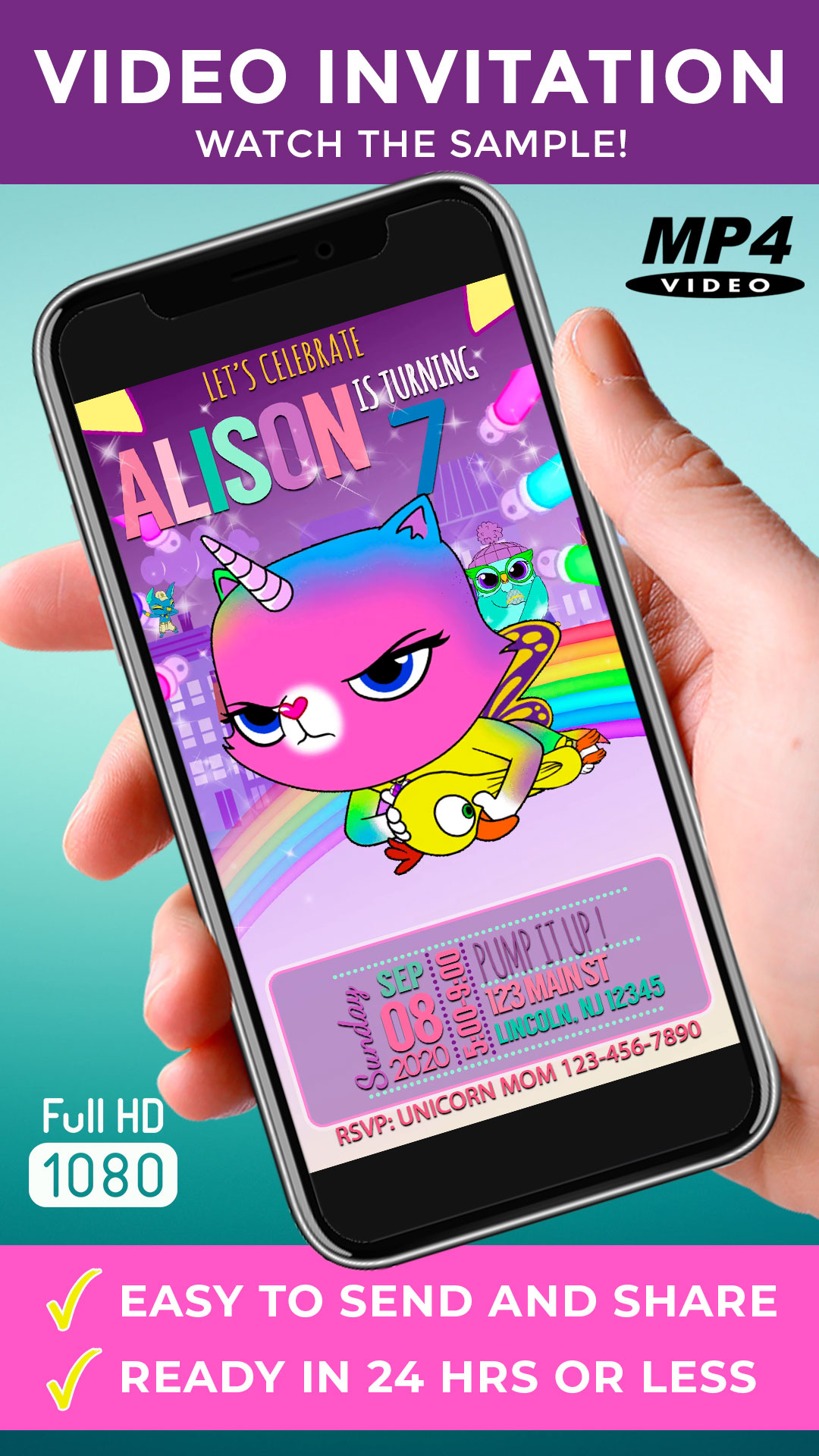 Unicorns and Rainbows Animated Video Invitation - Cool Video