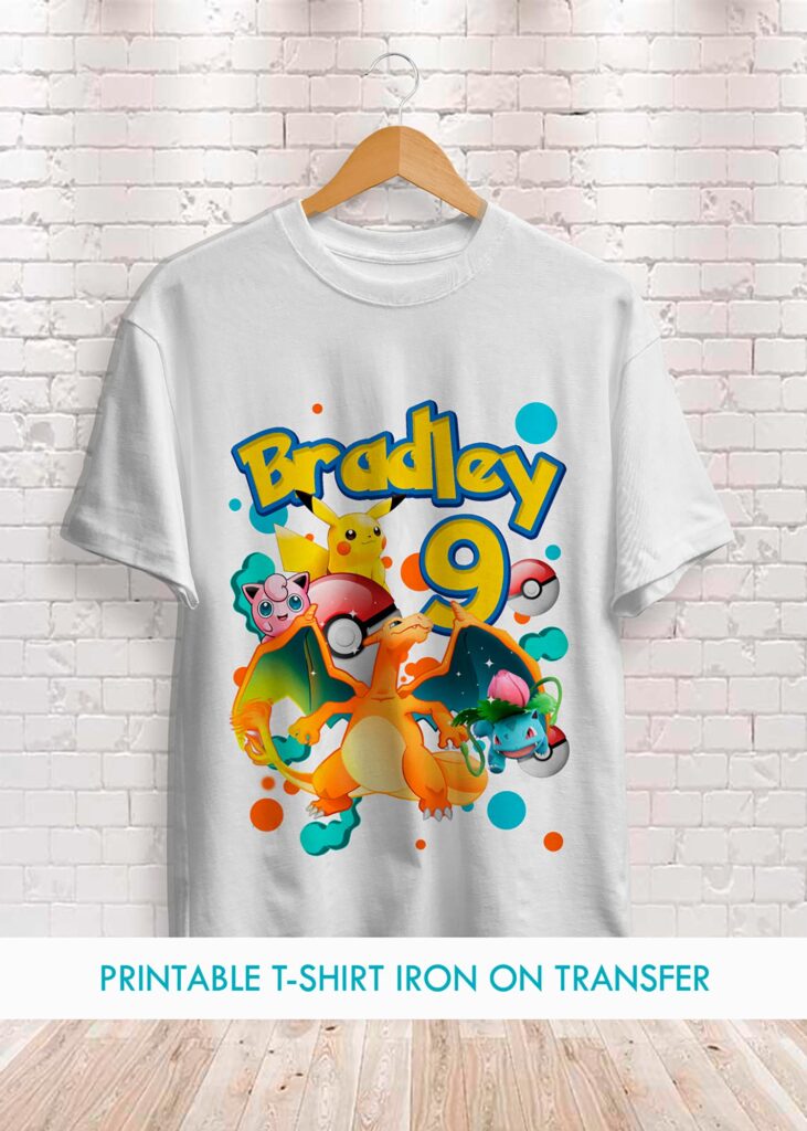 Pokemon characters, iron on T shirt transfer. Choose image and size