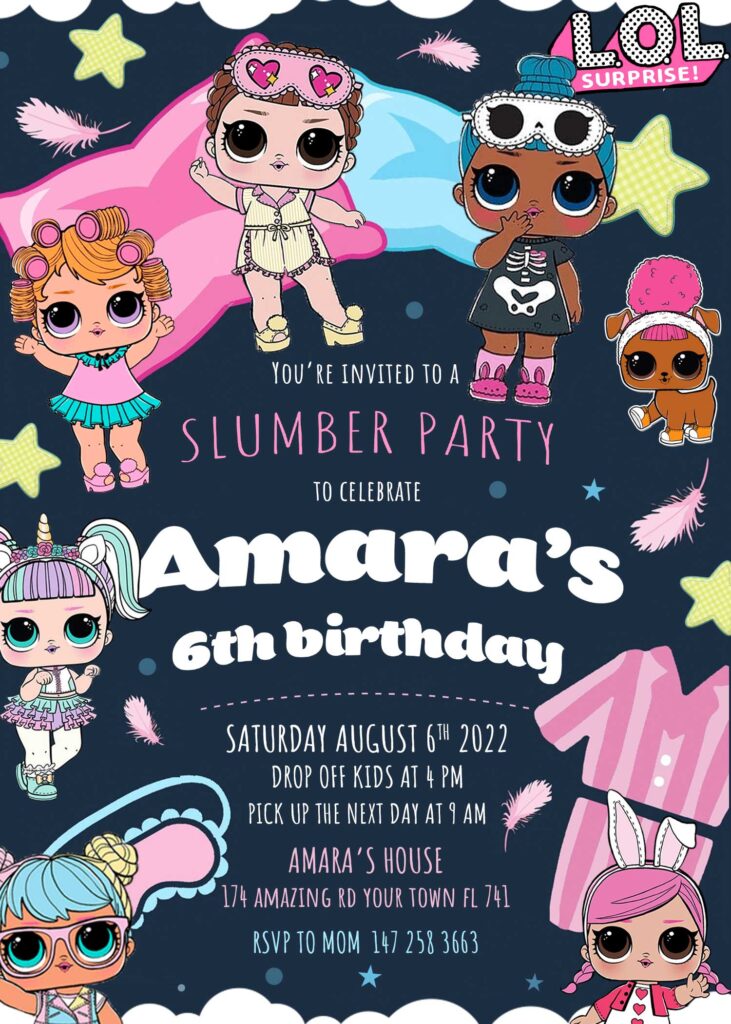 Lol Surprise Dolls Slumber Party Invitation Birthday Invite