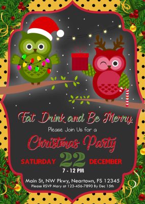 Christmas Party Invitation with Owls