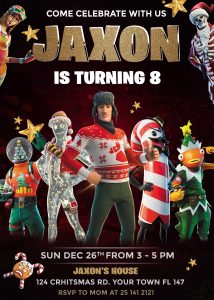 FORTNITE Christmas Birthday Invitation | FREE Backside | 24H Ready