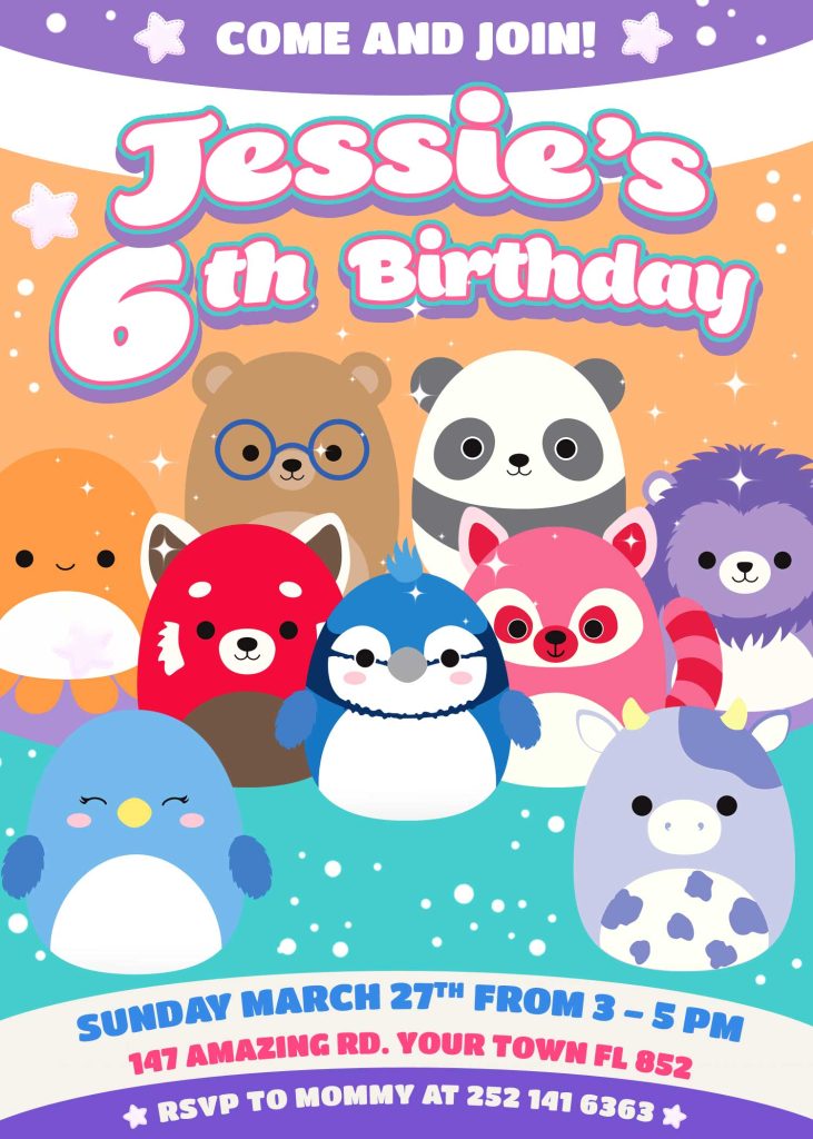 SQUISHMALLOWS Birthday Invitation | FREE Backside | 24H Ready