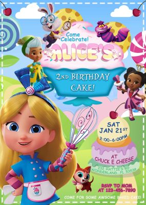 Alice's Wonderland Bakery Birthday Invitation