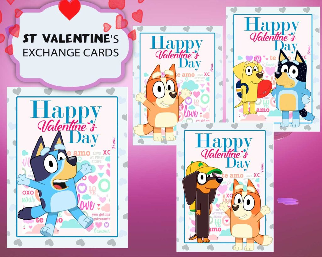 Bluey Valentines Day Cards