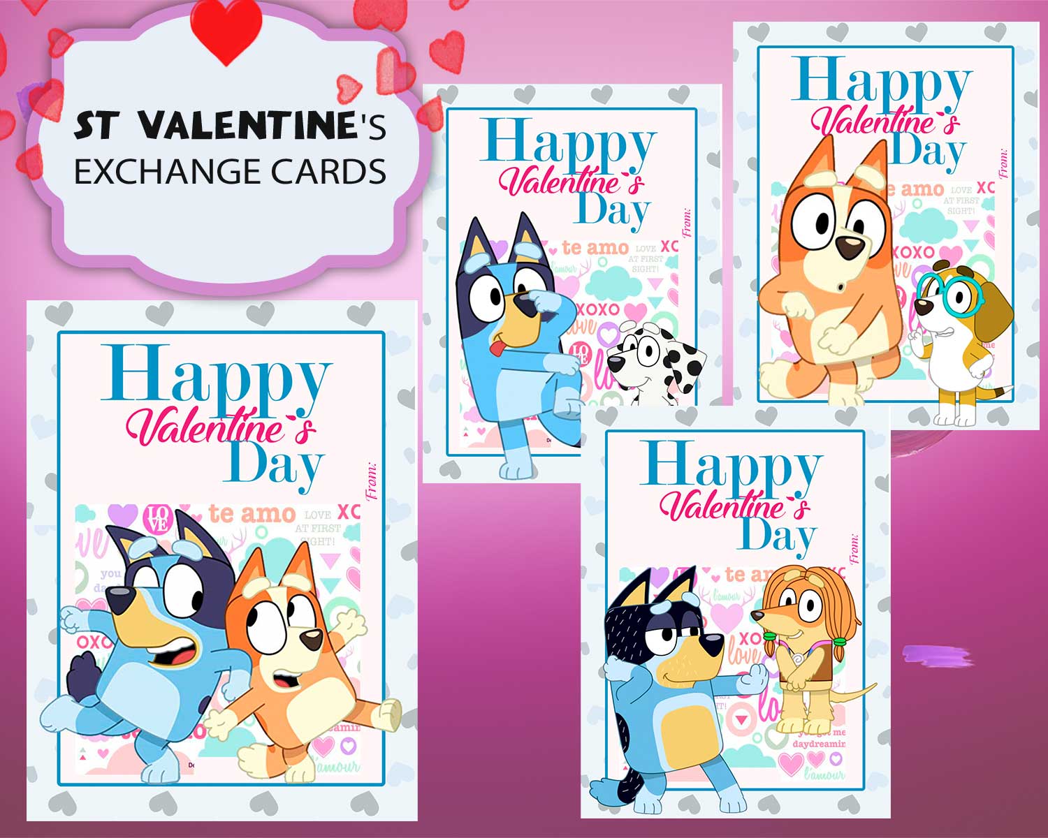 Bluey Kids Valentine Cards / Valentines Day / Kid Valentines