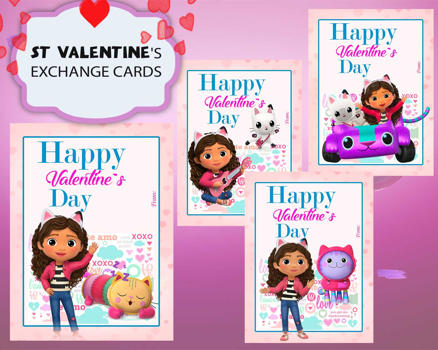 Valentine Cards Stickers Gabby's Dollhouse, 32CT