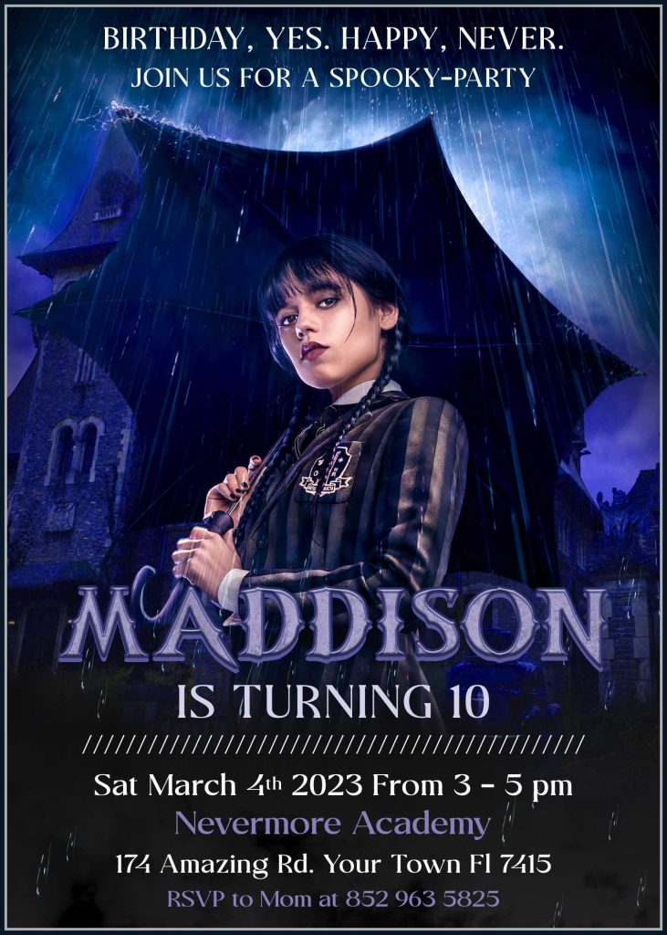 Wednesday Addams Birthday Invite FREE Backside 24H Ready