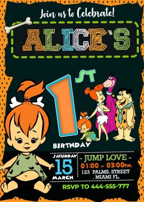 Pebbles Flintstone Birthday Invitation