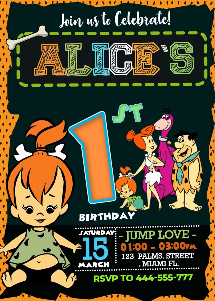 Pebbles Flintstone Birthday Invitation FREE Backside 24H Ready