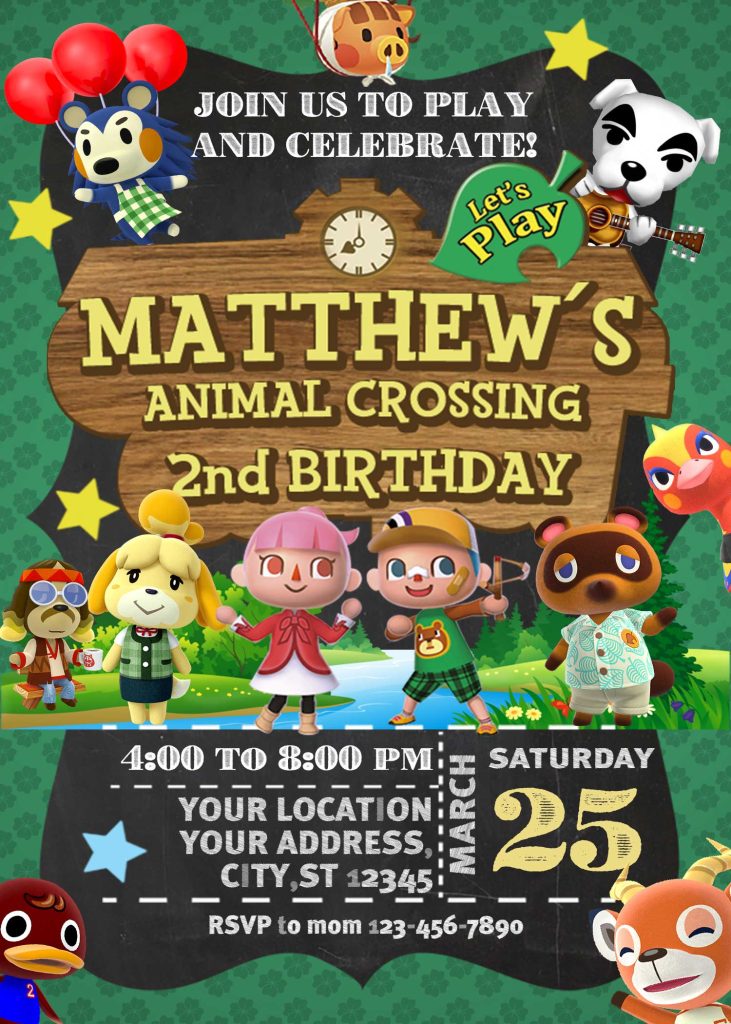 Animal Crossing Birthday Invite FREE Backside 24H Ready