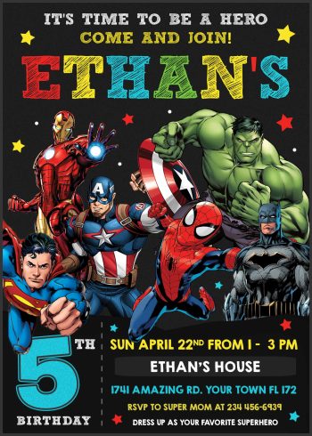 DC Comics vs Marvel Superheroes Birthday Invitation