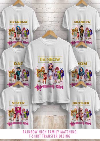 Rainbow High Birthday Shirt Iron on Transfer Family Set