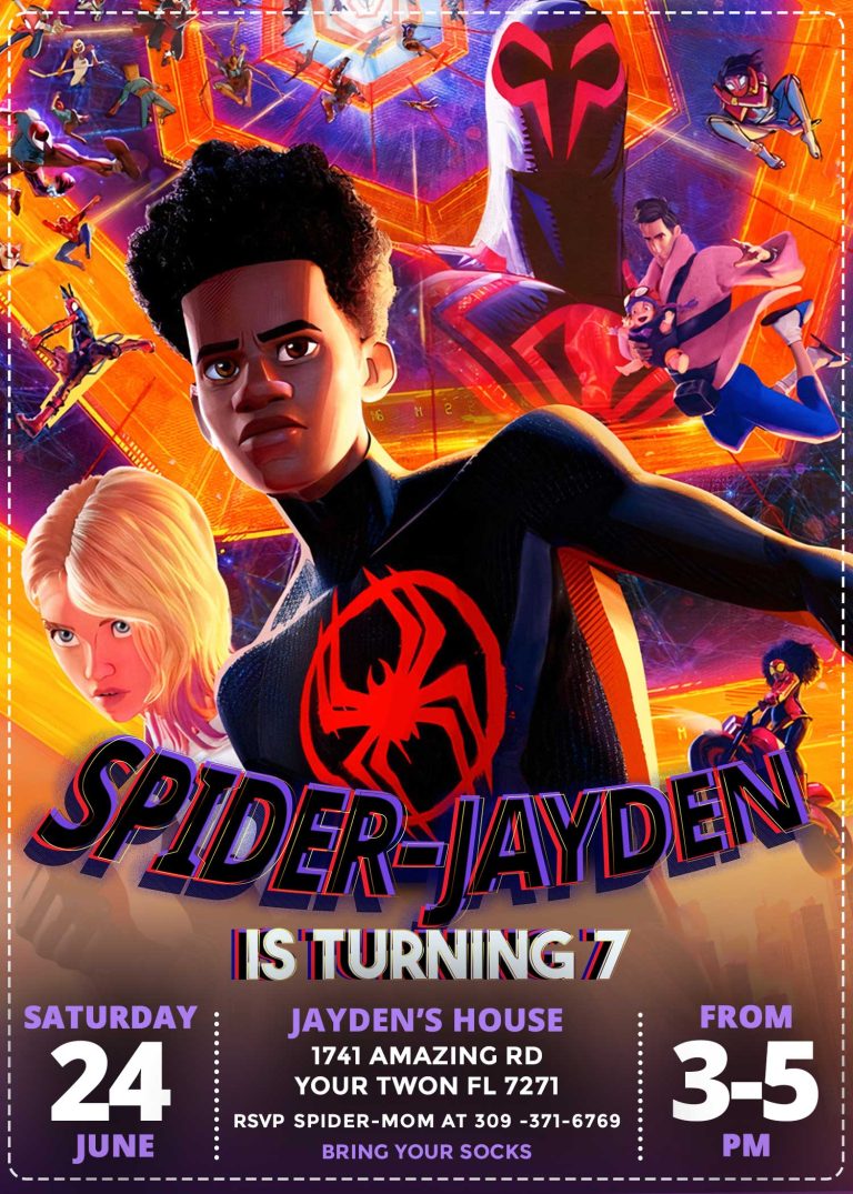 Spider-Man Across The Spider-Verse Birthday Invitation | FREE Backside ...