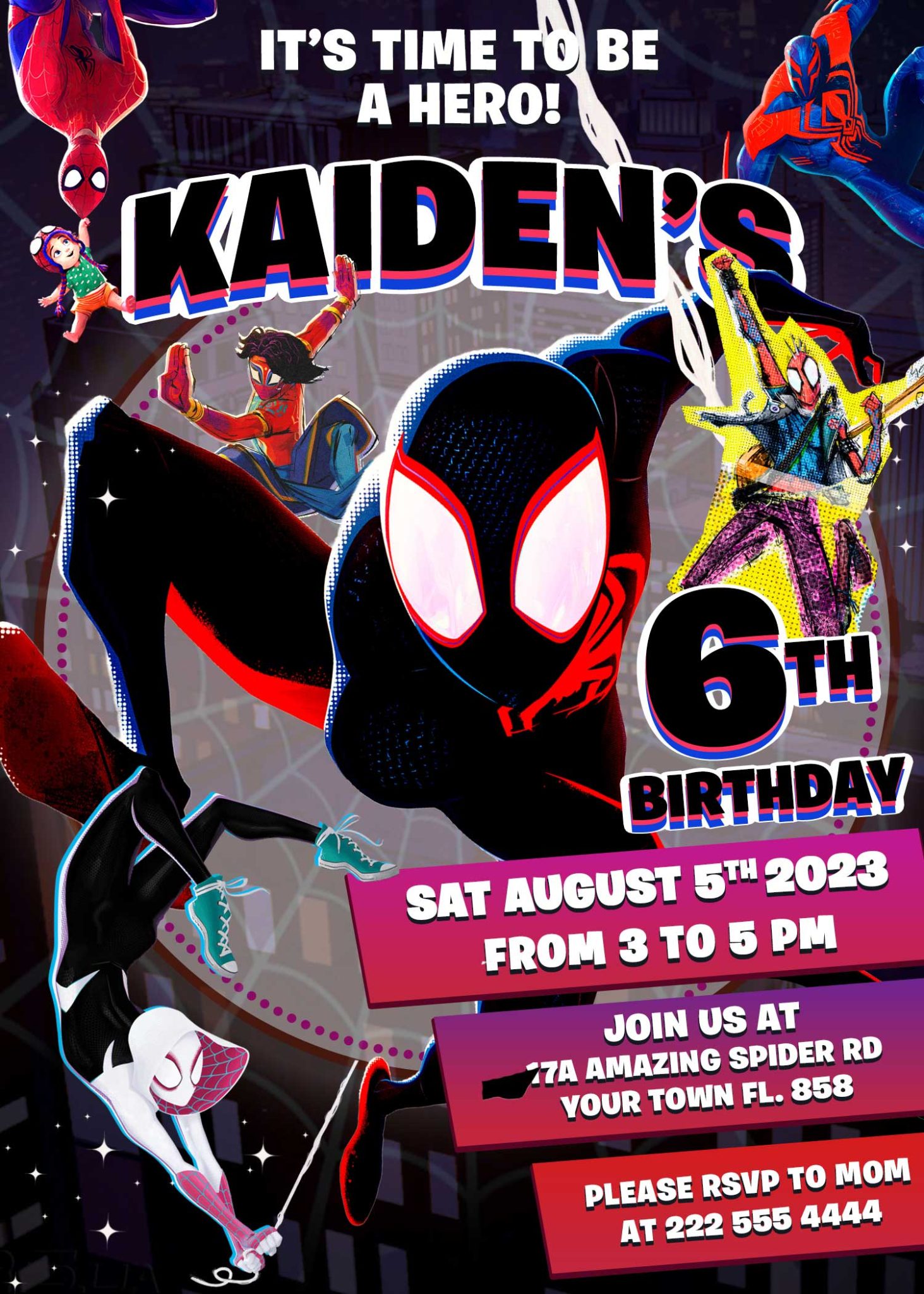 Spiderman Across the Spiderverse Birthday Invitation | Miles Morales