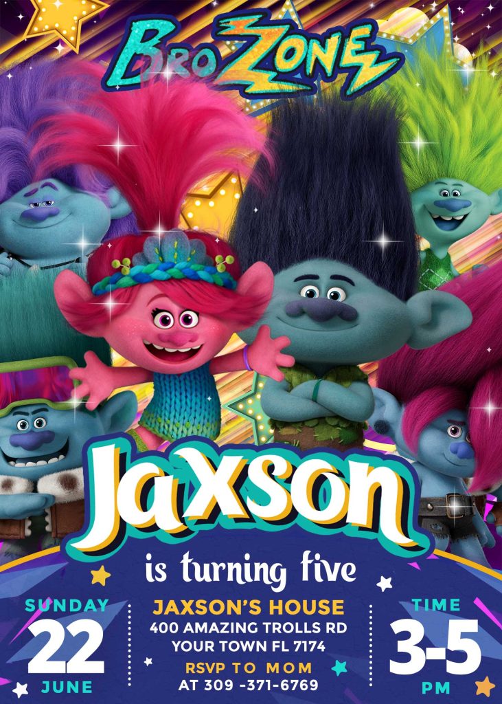 Trolls Band Together Birthday Invite for Boy | Sweet Invitation