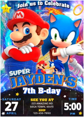 10 Sonic The Hedgehog Birthday Party Invitations - Boy Girl Sonic Invites