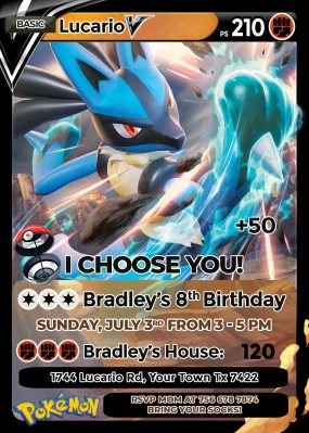 Pokemon Lucario Birthday Invitation