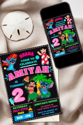 Personalized Lilo and Stitch Birthday Invite for a girl's party