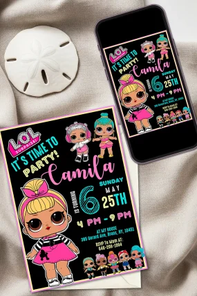 LOL Surprise Dolls Birthday Invitation Template