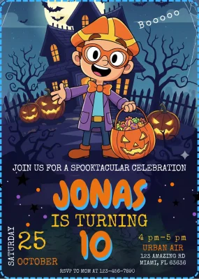 Blippi Wonders Halloween Birthday Invitation