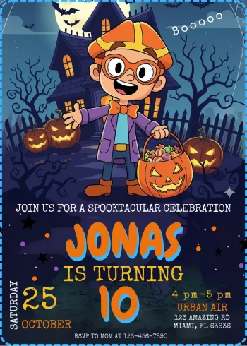 Blippi Wonders Halloween Birthday Invitation
