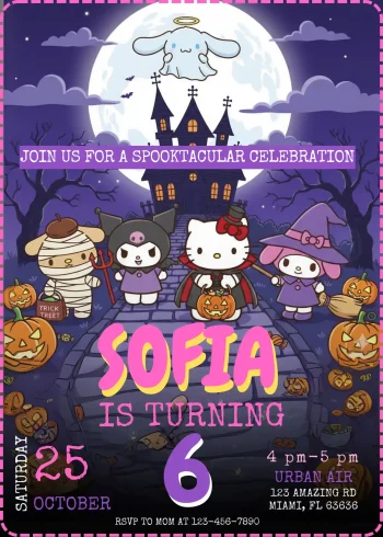 Hello Kitty and Friends Halloween Birthday Invitation