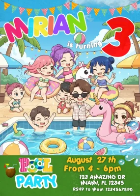 KPop Demon Hunters Pool Party Birthday Invitation