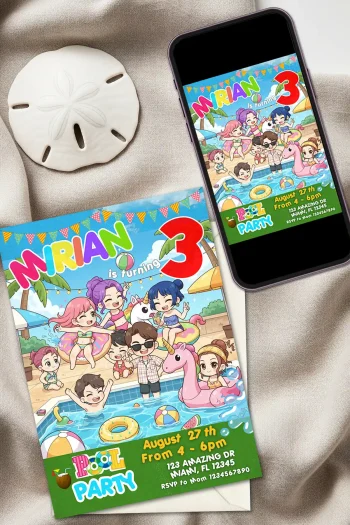 kpop-demon-hunters-pool-party-birthday-invitation-3 KPop Demon Hunters Pool Party Birthday Invitation